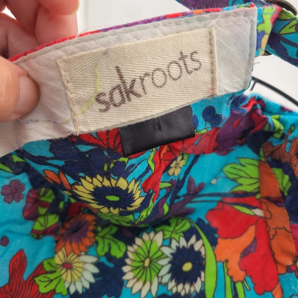 Sakroots Cadet Military Cap Mens White Floral Cotton Adjustable Strap Boho Hat